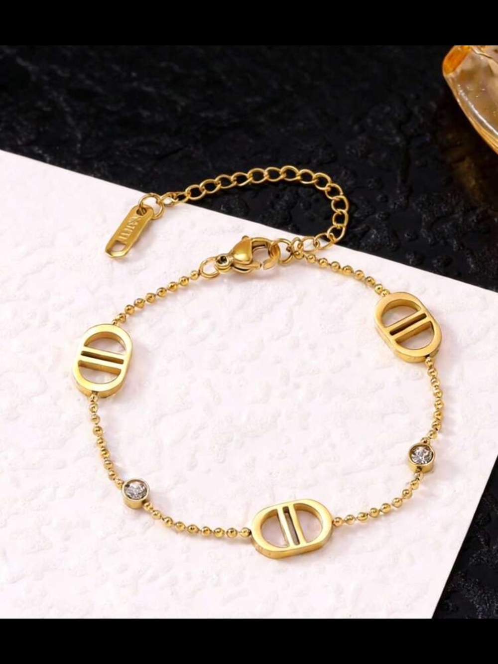 Gold-Tone Oval Link Bracelet with Crystal Accents
